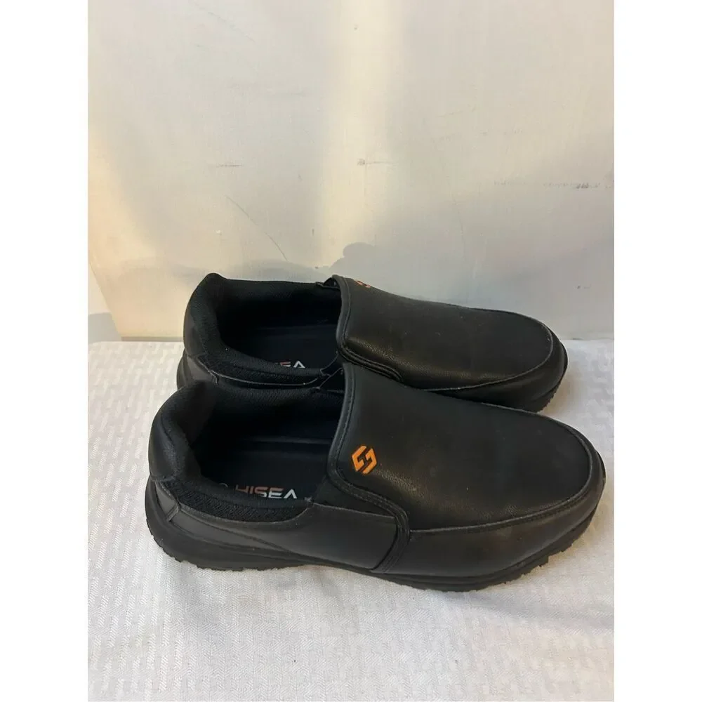 Hisea safety loafers men’s size 10 black slip resistance tread AQX09ACP